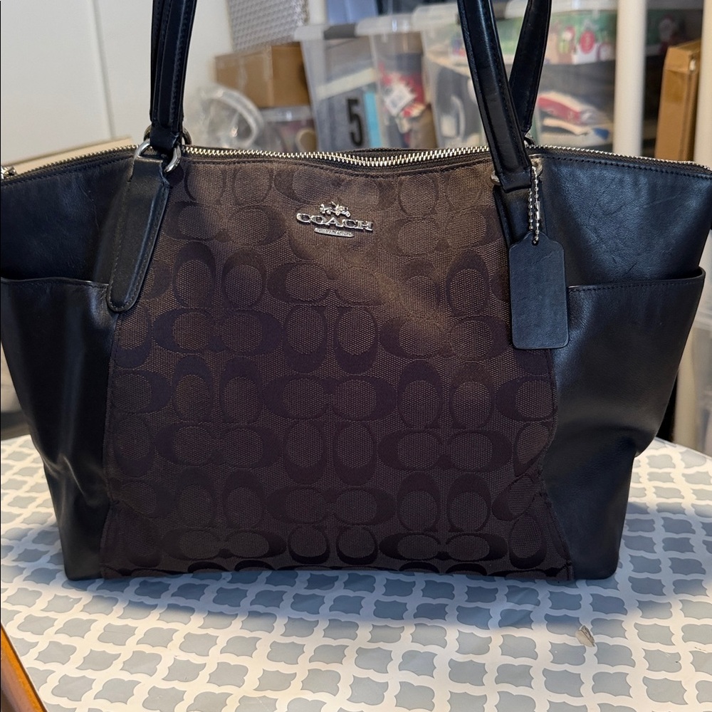 Coach Women's City Tote Bag in Signature Black Canvas and side Leather Pockets…. - Picture 7 of 15